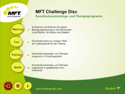 MFT Challenge Disc App - Hauptmenü Koordinationstraining, Balance-Test und Spiele