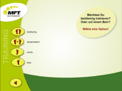 MFT Challenge Disc App - Auswahlmenü Balance-Training einbeinig/beidbeinig